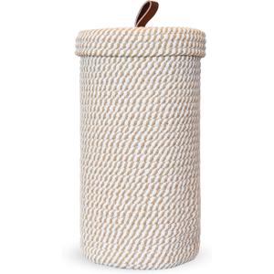 Toilet Paper Holder Handmade Woven Cotton Toilet Paper Stand & Storage Basket with Lid, Freestanding Organizer for Bathroom, Fits 3 Mega Rolls Gradient Brown 14'' x 7''