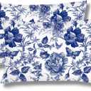 Blue and White Porcelain Floral Throw Pillow Cover Queen Size Set of 2 Vintage Chinoiserie Lumbar Pillow Case Farmhouse Standard Pillowcases with Zipper Decorative Cushion Covers for Bedroom,20"x30"