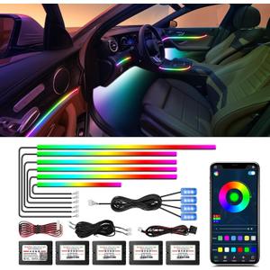 Acrylic Interior Car LED Strip Light, AMKI Dreamcolor Car Neon Light with Wireless APP Control, 10 in 1 Sub-Control Car Ambient Light Kit with DIY Mode and Music Mode, 16 Million Color Car Accessories