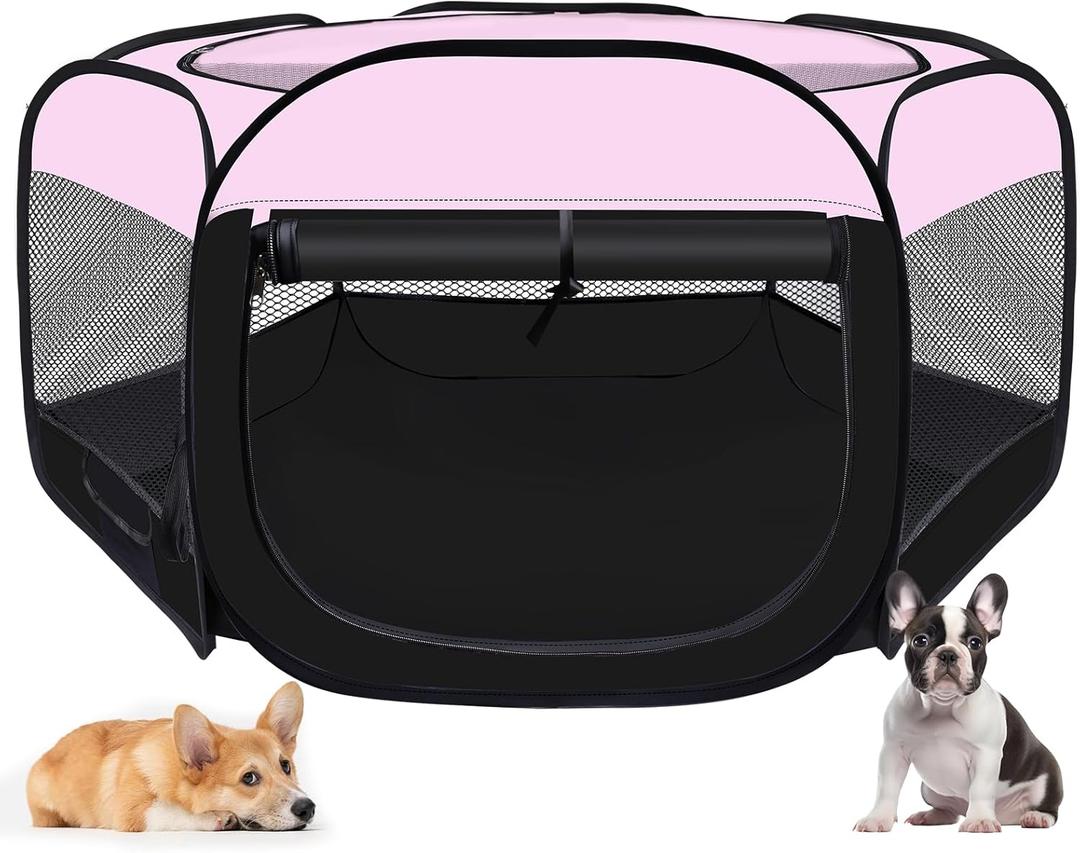 Dog Cat Playpen,Portable Pet Puppy Playpen,Rabbit Puppy Dog Play Pen for Indoors,Dogs Tent for Indoor Cats,Kitten Playpen,Collapsible Small Cats Crate Cage for Small Dogs with Carrying Case(Pink, S)
