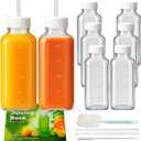 Ruckae 16 oz Glass Milk Bottles with Lids-Square Reusable Glass Juice Bottles with Capacity Marks,Leak-Proof Screw Caps- Juice Containers for Juicing, Smoothies,Breast Milk (8)