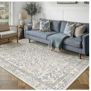 PureCozy 6x9 Blue Area Rug for Living Room Bedroom Washable Vintage Floral Carpet Low Pile Non Slip Botanical Aesthetic Dining Room Soft Accent Throw Rug Nursery Office Indoor