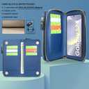 Harryshell Compatible with Samsung Galaxy S24 5G Case Wallet Detachable Phone Cover Dual Zipper [11 Card Slots] with [Theft-Scan Blocking] Crossbody Wrist Strap for S24 6.2" (Crocodile Deep Blue)