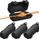 Extension Cord Cover Outdoor, 4 Pack IP54 Water-Resistant Power Cord Protector Electrical Connection Box Outside Cable Safety Cover for Electronics Plug Outlet Tool Holiday Light, Black