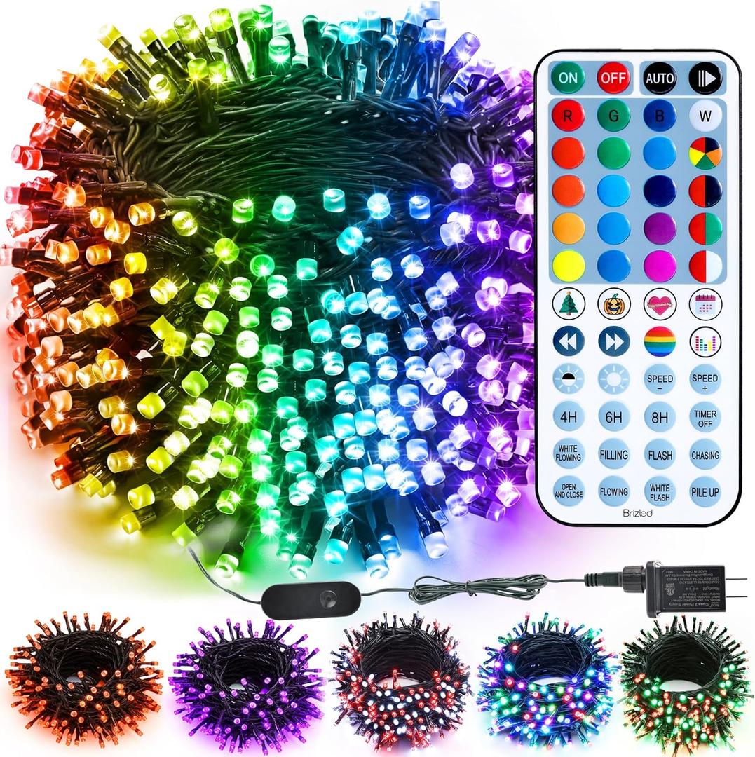 Brizled RGB Christmas Lights, 164ft 500 LED Color Changing String Lights, Dimmable Christmas Tree Light, Indoor Multifunctional Fairy Light with Remote for Outdoor Independence Day Xmas Party Decor
