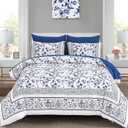 Dobuyly Floral Queen Comforter Set, 7 Piece Bed in a Bag Queen Size Blue Flowers on White Botanical Bedding Set, Soft Microfiber Bedding Comforter Sets with Sheets for All Season