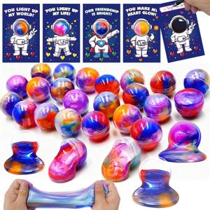 28 Pack Valentines Day Gifts for Kids, Valentines Galaxy Slime with Valentines Cards Kids Stress Relief Fidget Set Valentines Day Gifts for School Classroom Exchange Party Favors Supplies