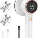 Fabric Shaver Lint Remover for Clothes with 2 Speeds, Digital Display, 6 Leaf Blades, USB Rechargeable Sweater Defuzzer to Remove Pilling Fuzz Ball for Furniture, Couch, Coat. (White)