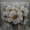 Living Room Flower Picture Wall Art White Floral Painting with Gold on Canvas for Gray Bedroom Decor 30" x 30"
