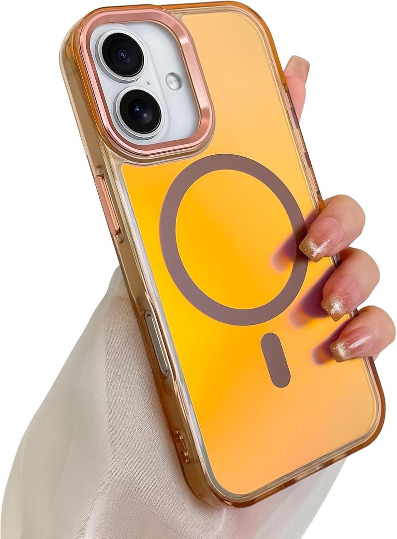 SAKUULO Magnetic Case for iPhone 17 Compatible with Magsafe, Bling Laser Iridescent Florescent Crystal Sparkly Luxury Shockproof Protective Cover for Women Men, Gold