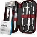 Manicure Set Solingen Made in Germany - 7 Piece Exclusive Finger & Toe Nail Clippers Kit for Women and Men in Real Leather Case, Color Red