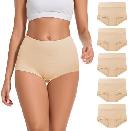 ALLBASE 5 Pack Womens Cotton High Waisted Full Coverage Underwear(Regular & Plus Size), L
