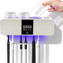 Wall-Mounted Smart Toothbrush Holder with Drying Function,Washroom Toothbrush Clean Holder No Drilling Required, with 3 Cups for Family (White)