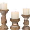 Candle Holder for Pillar Candle Set of 3, Farmhouse Wood Candle Holder, Rustic Wooden Candle Stand, Vintage Small Wooden Candlestick Holders Decorative for Living Room, Table Centerpiece (Brown)