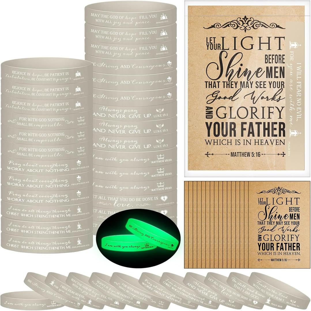 HyDren 36 Sets Christmas Christian Gifts Bulk Silicone Bracelets Bible Church Party Favors Verse Wristbands with Religious Cards for Employee Coworker Women Men