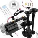 178DB 4 Trumpet Horns Train Horns Kit for Super Loud Air Horn 150 PSI 12V Air Compressor Air Tank Can for Trucks Car Jeep Or SUV(0.8 gal 12v black air horn kit)