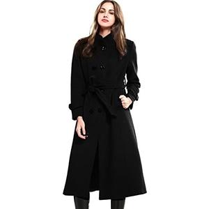 Escalier Women's Wool Trench Coat Winter Double-Breasted Jacket with Belts, Medium