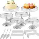 Lallisa 13 Piece Silver Cake Stand Set, Vintage Cake Dessert Display with Crystal Rim & Cupcake Trays for Wedding, Birthday Anniversary Parties, Dessert Table Decoration