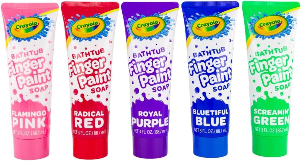 Crayola Bathtub Fingerpaint 5 Color Variety Pack, 3 Ounce Tubes (Bluetiful Blue, Screamin' Green, Radical Red, Flamingo Pink, Royal Purple) Color Your Bath Easily Washable Finger Paints