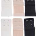 6 x 6pcs Women Ladies Soft Comfortable Back Bra 2 Hooks / 3 Hooks / 4 Hooks Band Extension Strap Extender, White/Black/Khaki