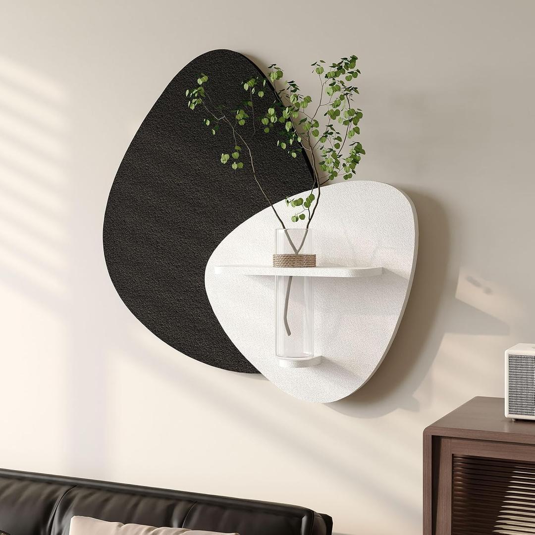 Cuspin 3D Textured Black and White Wall Art with Vase and Shelf, Minimalist Abstract Japandi Paintings Wall Decor, Modern Artwork for Living Room Dining Bedroom Hallway Office Bathroom Home Decor, 24"W x 24"H