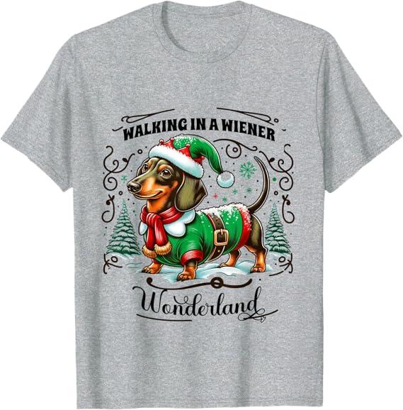 Dachshund Christmas Walking in A Wiener Wonderland Cute Dog Men Women Kids T-Shirt, S