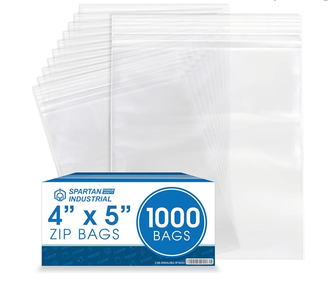 Small Zip Top Storage Bag - 5x5 Inches, Thick Zipper, Reclosable, Mini Poly Plastic, Save for Nails, Screws, Food, Tools (PACK 100)