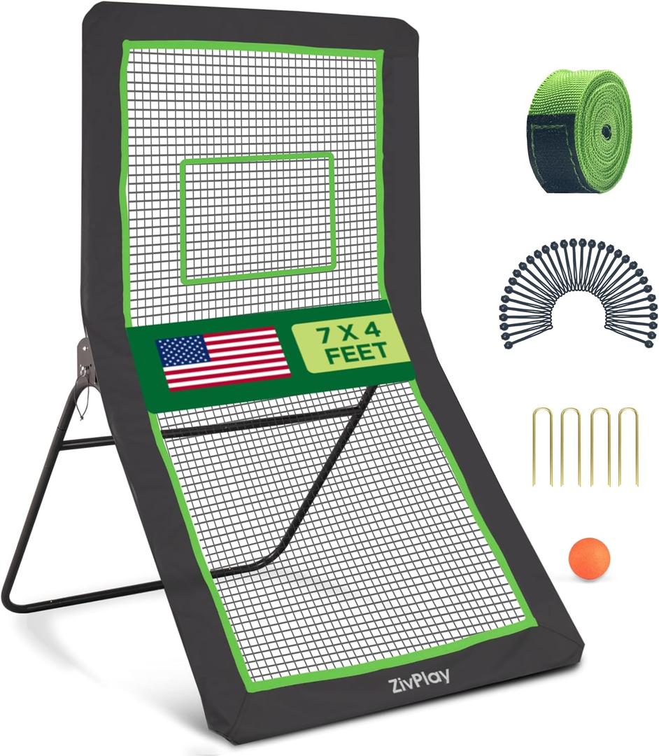 Volleyball Rebounder Net Lacrosse Rebounder Bounce Back Equipment with 5 Adjustable Rebound Angles Ground Stakes Neon Strap for Lacrosse Training and Volley Ball Practice