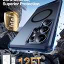 TORRAS Strong Magnetic & Seamless Stand for Samsung Galaxy S25 Ultra Case, Fit for MagSafe, Mil-Grade Drop Protection, Kickstand for Samsung Galaxy S25 Ultra Case, Translucent Back/Blue Edge
