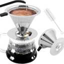 Pour Over Coffee Dripper, Double Mesh Coffee Filte-r Paperless Coffe-e Strainer Reusable Coffe-e Maker Dripper with Stand and Cleaning Brush(COLOR:Silver)