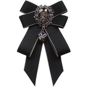 Rhinestone Retro British Style Pre-tied Adjustable Fabric Ribbon Bow Tie for Women Men Uniform Necktie Bownot (Black)
