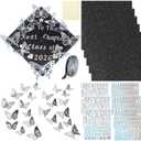 Wavwavw 37 Pcs DIY Graduation Cap Decorations Kit, Glitter Papers, 3D Butterfly Self Adhesive Rhinestones Stickers Alphabet Letter Stickers for 2026 Grad Hat Decor Party Supplies(Black)