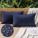 MIULEE Pack of 2 Decorative Outdoor Solid Waterproof Throw Pillow Covers Faux Linen Garden Farmhouse Cushion Cases for Summer Patio Tent Balcony Couch Sofa 20x12 Inch Navy
