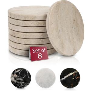 Gusto Nostro Neutral Travertine Coasters  Absorbent Stone Coasters Set of 8  Highend, Natural Limestone Coaster for Drinks  AntiSlip Felt Backing Travertine Coaster for Countertop, Coffee Table