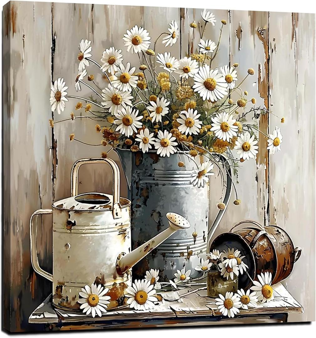 LAIART Farmhouse retro daisy wall decorative wall art rustic picture canvas printing, 20"L x 20"W
