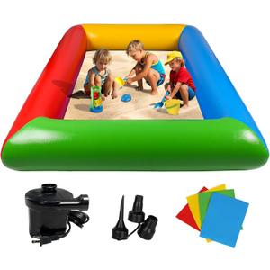 Inflatable Sandbox, Kids Thickened Foldable Large Sand Box with Pump for Party Backyard Garden Lawn Play Sand Pit Outdoor Indoor Includes Patches, 77.8" x 57.5"