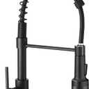 OWOFAN Kitchen Faucet with Sprayer Single Handle Pull Down Sprayer Spring Matte Black Kitchen Sink Faucet with LED Light 9005R