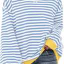 Women Striped Oversized Sweatshirt Long Sleeve Crewneck Hoodies Shirts 2024 Fall Pullover Top Trendy Preppy Clothes (L)