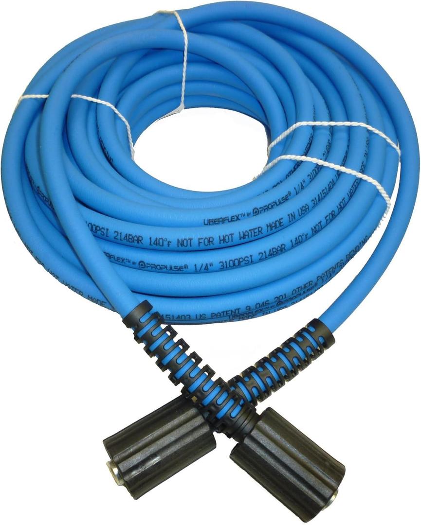 UBERFLEX Kink Resistant Pressure Washer Hose 1/4", 3,100 PSI with (2) 22MM - Made in USA - (50 Feet)