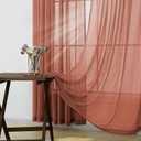 Terracotta Boho Sheer Fall Curtains for Living Room,Rustic Farmhouse Vintage Linen Look Rust Colored Western Curtains for Bedroom 84 Inches Long 2 Panels Set