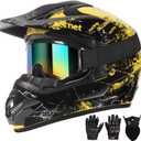 SPARK Dirt Bike Helmets Kids Motorcycle Helmet Youth ATV Motocross Full Face Men Women Off-Road Mountain Bike Helmet Adult with(Gloves Goggles Mask) DOT Approved 4Pcs Set (Large, Yellow)