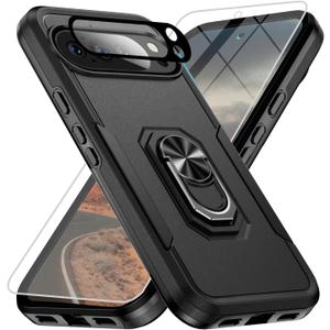 for Google Pixel 10 Pro Case [15 FT Military Grade Drop Protection] with Screen Protector & Lens Protector Heavy-Duty Shockproof Kickstand Case for Pixel 10 Pro Black