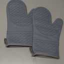 Silicone Oven Mitts, Heat Resistant 2PCS Oven Mitts with Soft Cotton Lining, Waterproof Non-Slip Grip Oven Glove, Kitchen Potholder Mits for BBQ, Baking, Cooking, 12.5 Inch - Grey (Gray)