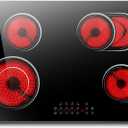 30 Inch Electric Cooktop 4 Burner, Nefaracy Electric Stove Top With Dual Oval Zone, 6600W Built-in Radiant Electric Stove, Hot Surface Indicator, Touch Control, 9 Power Level, 240V(No Plug)