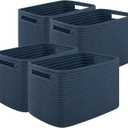 OIASKET Storage Baskets for Organizing, Woven Decorative Baskets for Shelves - Books, Towels, and Clothes, Cotton Rope Toy Storage Bins, 12.7''Lx9''Wx7.8''H, Pack of 4, Blue