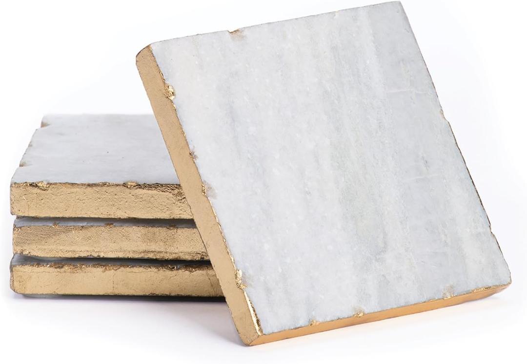 Thirstystone Square White Marble/Gold Edged Coasters (Set of 4)