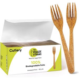 Premium Quality100% Biodegradable Forks Made of Vegetable Fibers, 100 PCS of 6.7 Long Heavy-Duty and Splinter Free Eco-Friendly Forks, Perfect Sustainable Cutlery for All Types of Occasions (Brown)