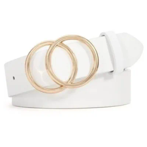 WHIPPY Women's Leather Belt for Jeans Pants Dresses Casual Fashion Waist Belt with Gold Buckle (White)