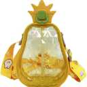 Cute Pineapple Plastic Water Bottle with Straw,600 ML Pineapple Shape Juice Cup with Adjustable Shoulder Strap,BPA Free Leakproof Drinking Bottle for Travel Outdoor Sports (Yellow)