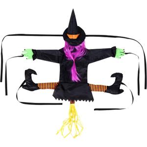 Cabilock Crashed Witch Tree Decoration Props Outdoor Halloween Ornament Hair and Hands Funny Creepy Witch Doll for Porch Party and Festival Decor